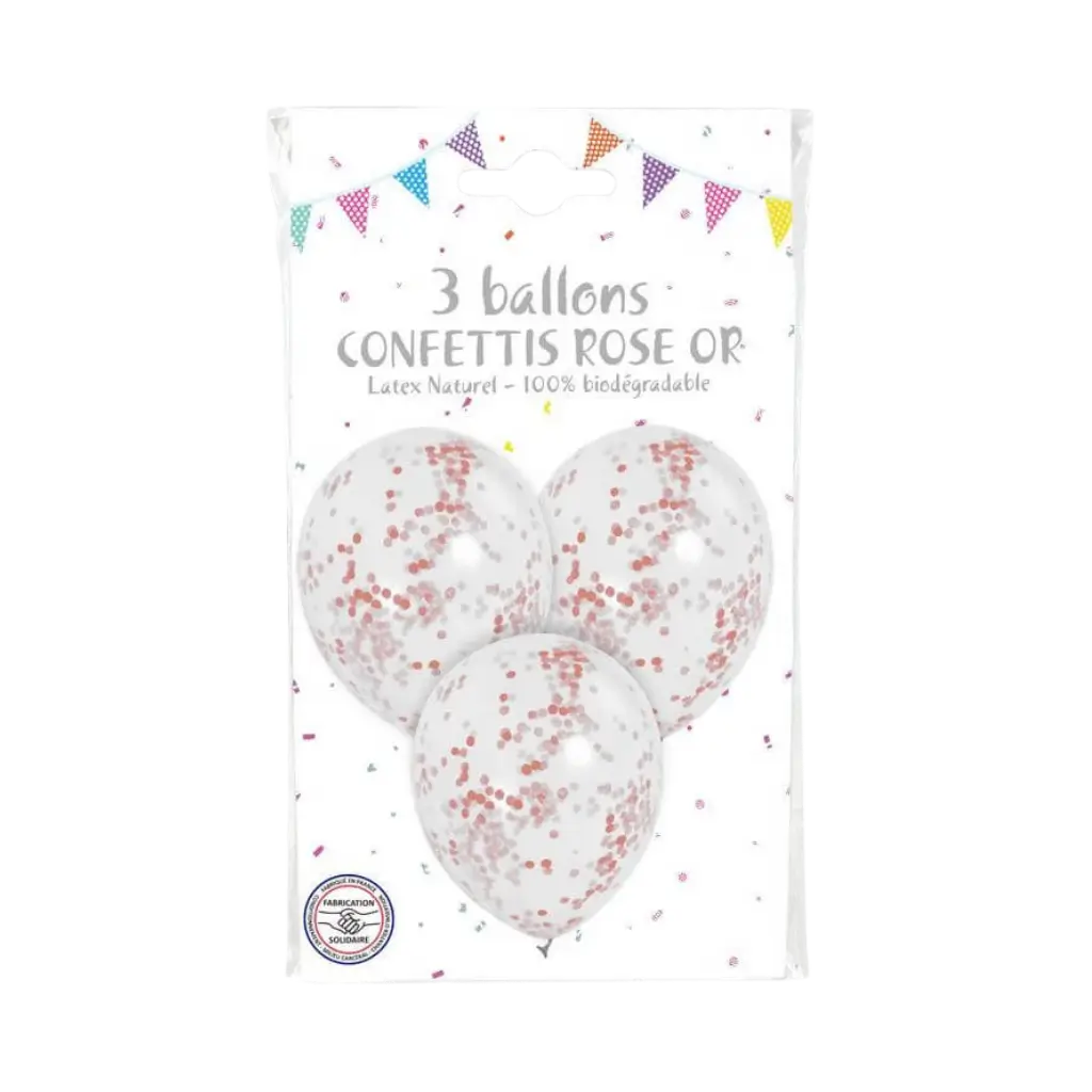 Lote de 3 globos de confeti de oro rosa