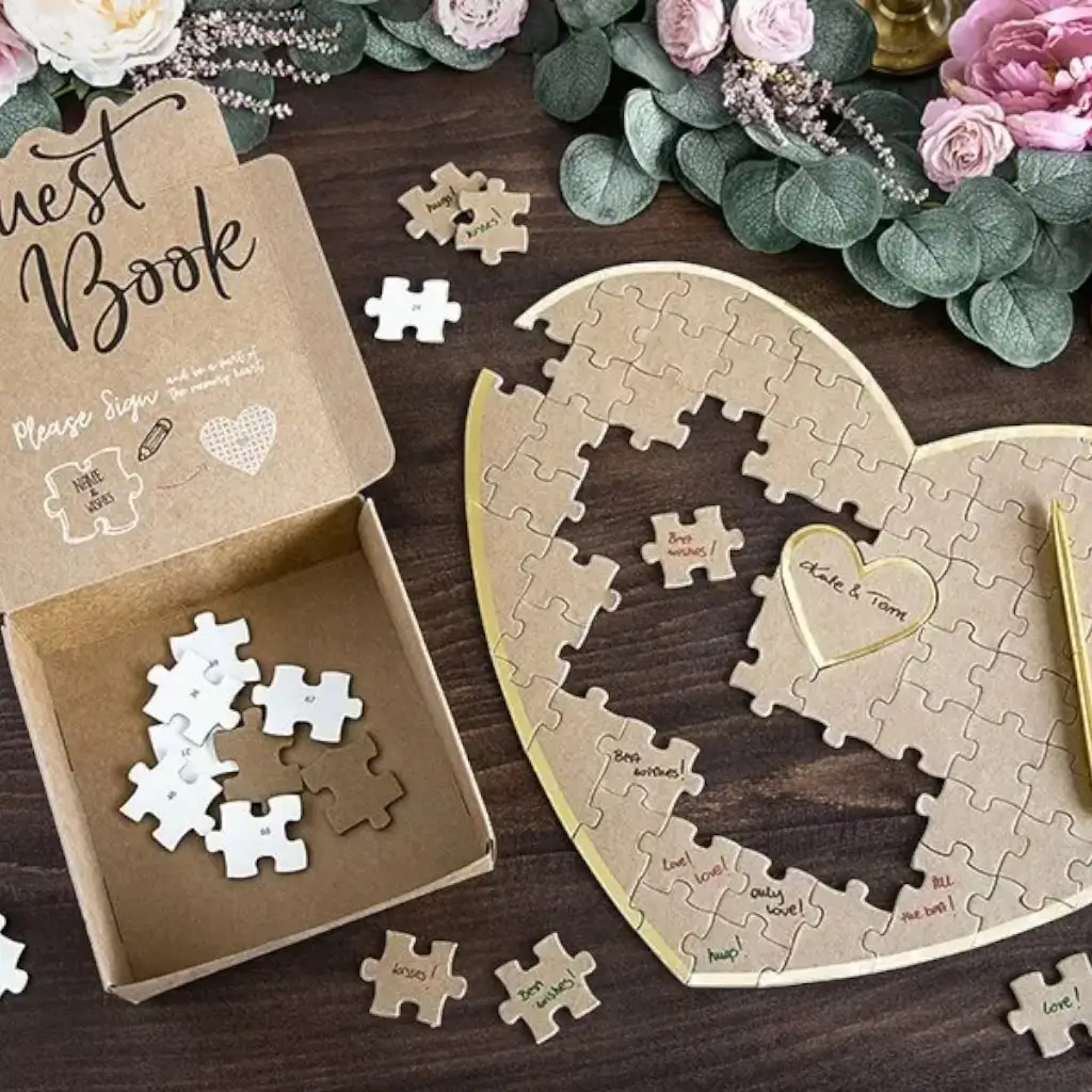 Libro de visitas de papel Kraft - Puzzle Heart