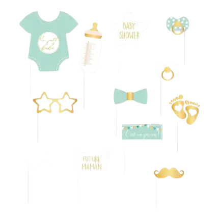 Photobooth Baby Shower azul - 12 accesorios