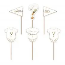 Foto decoración pastel género revelar blanco y dorado -6 piezas