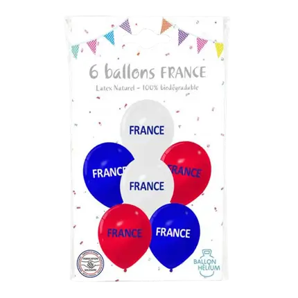 JUEGO DE 6 GLOBOS - AZUL BLANCO ROJO - FRANCIA - 30CM