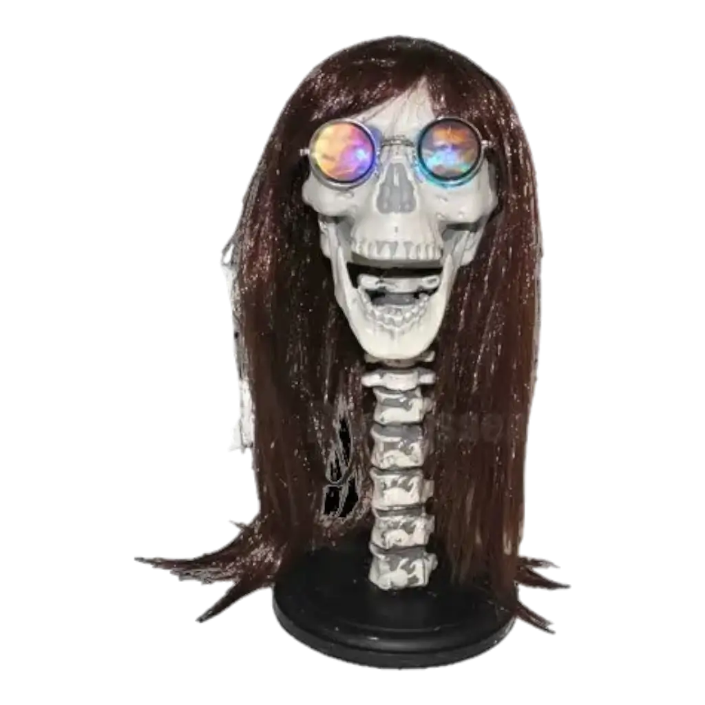 Cabeza de esqueleto con peluca y gafas 43cm