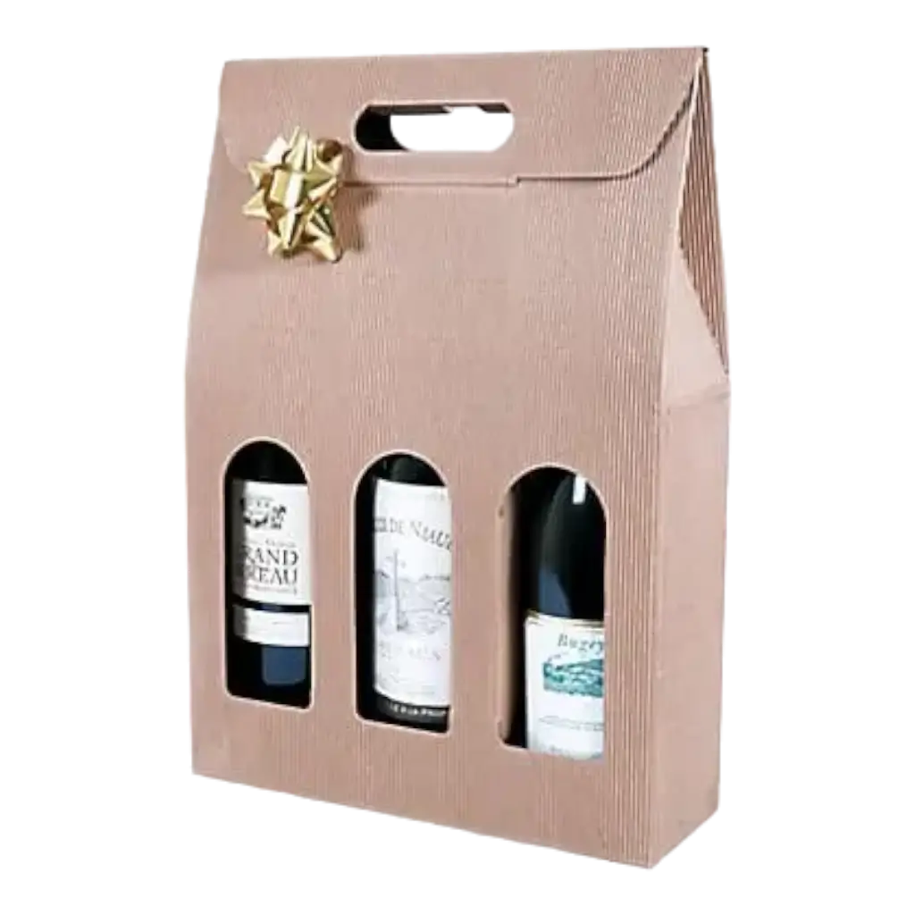 Caja 3 Botellas con Asa Color Beige Natural