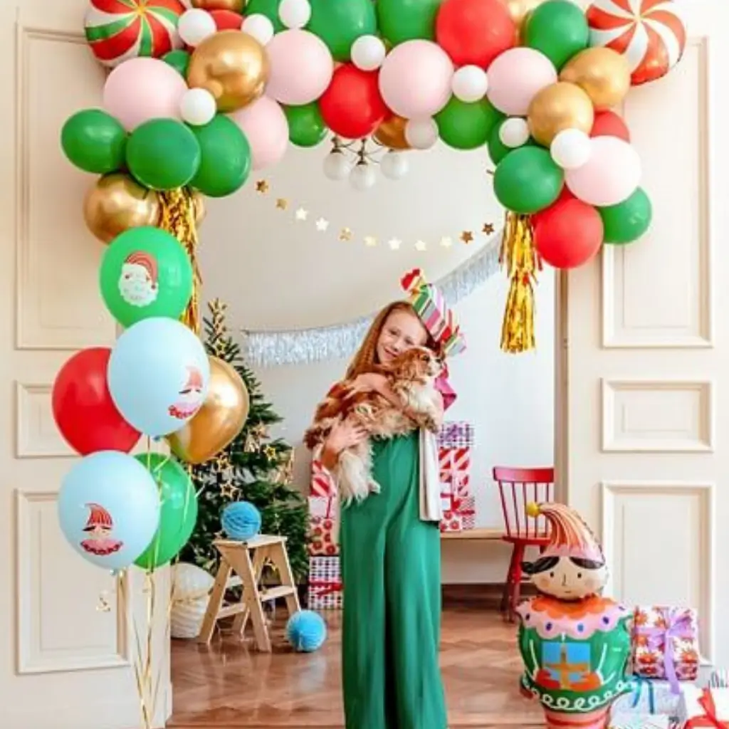 Set de 6 globos navideños estampados - Rojo/Verde/Azul/Dorado - 30cm