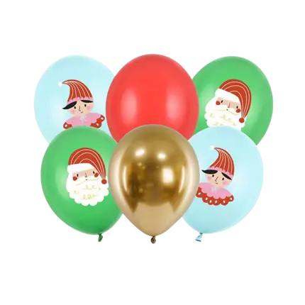 Set de 6 globos navideños estampados - Rojo/Verde/Azul/Dorado - 30cm