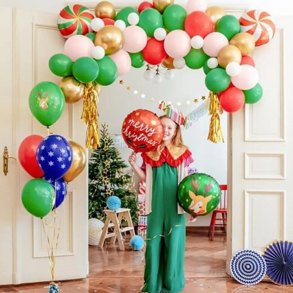 Set de 6 globos navideños estampados - Azul/Verde/Rojo/Dorado - 30cm