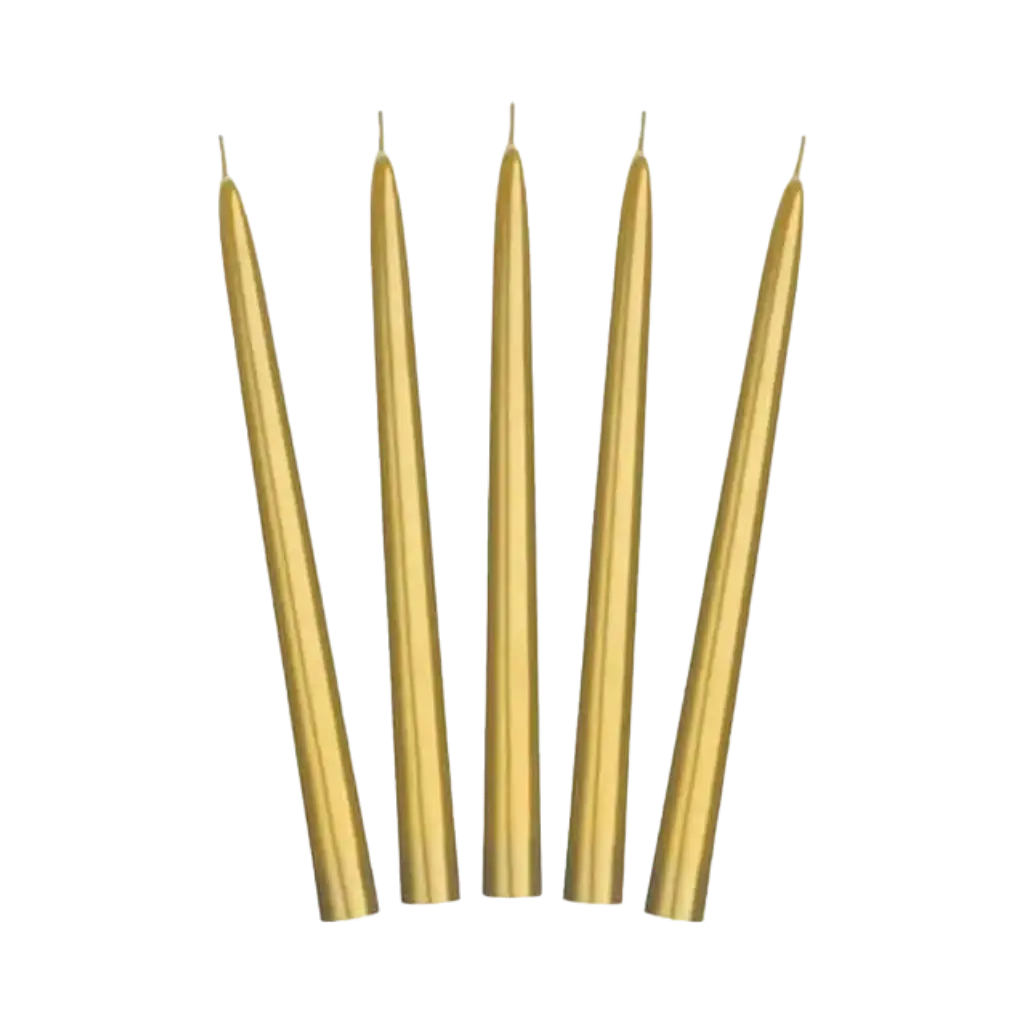 10 Velas Taper en Oro Metálico - 24cm