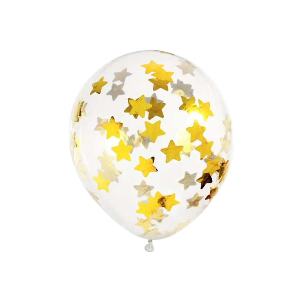 Set de 6 Globos Confeti Transparentes - Estrella Dorada - 30cm