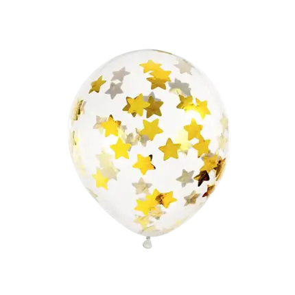 Set de 6 Globos Confeti Transparentes - Estrella Dorada - 30cm
