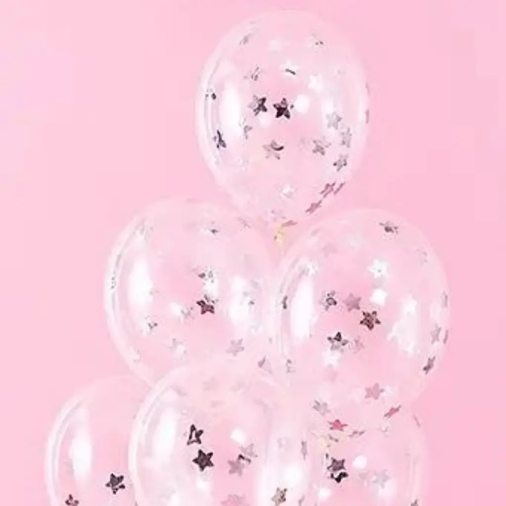 Set de 6 Globos Confeti Transparentes - Estrella Plateada - 30cm