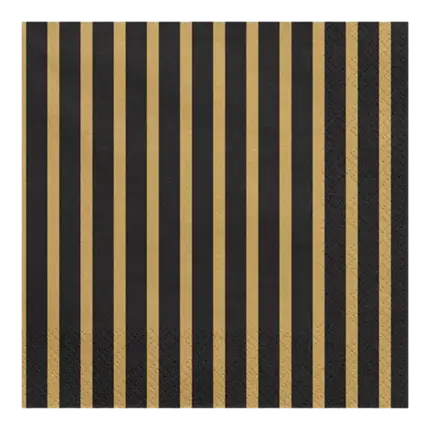 Servilletas de Papel Rayas Negras y Doradas (Pack de 20)
