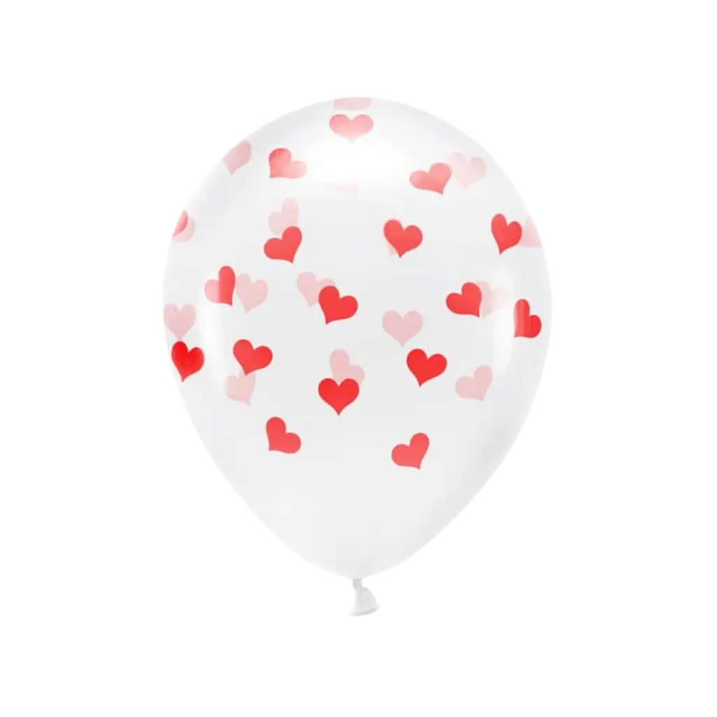 Set de 6 Globos Transparentes - Corazón Rojo - 100% BIODEGRADABLES