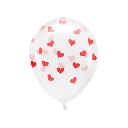 Set de 6 Globos Transparentes - Corazón Rojo - 100% BIODEGRADABLES