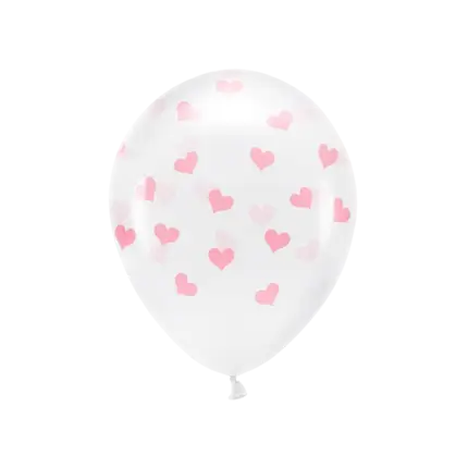 Set de 6 Globos Transparentes - Corazón Rosa - 100% BIODEGRADABLES