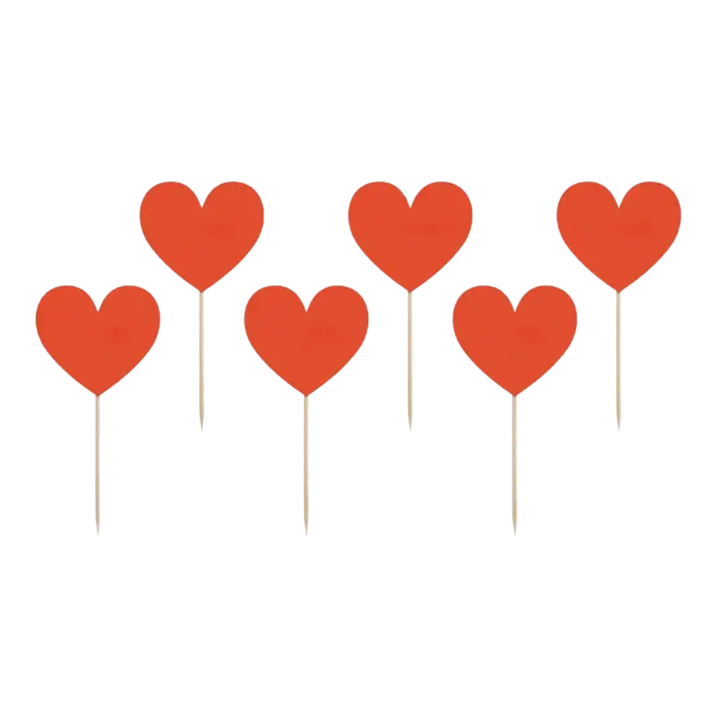 Set de 6 Palillos para Cupcakes - Corazón Rojo - 11cm