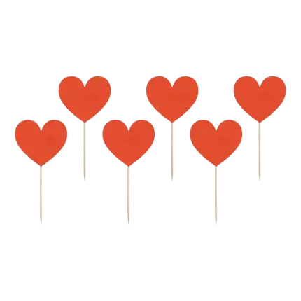 Set de 6 Palillos para Cupcakes - Corazón Rojo - 11cm