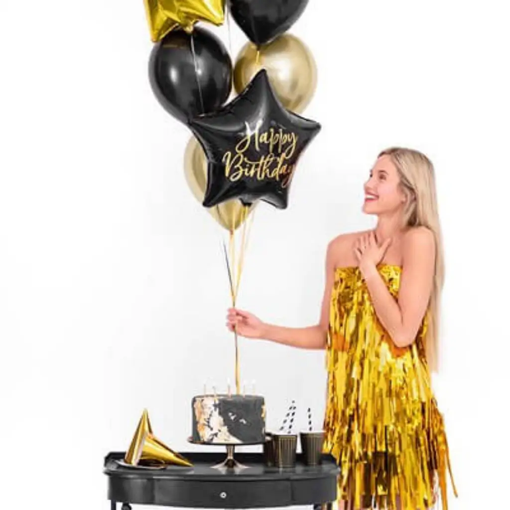 Globo Star Mylar - Happy Birthday - Negro y Dorado 40 cm