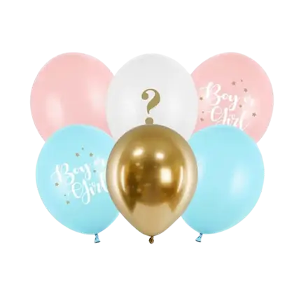 Set de 6 Globos Niña o Niño Azul/Rosa/Dorado - 30cm
