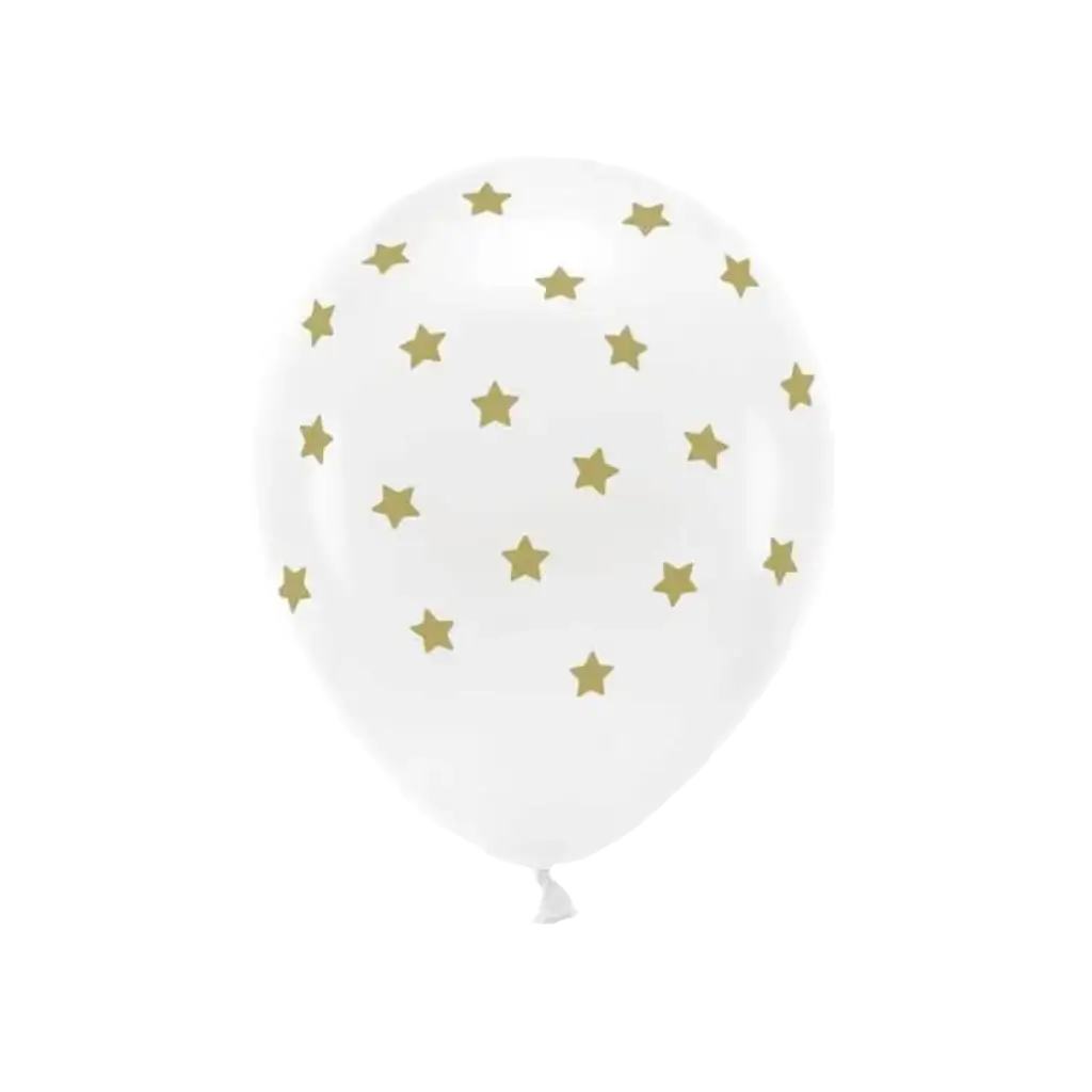 Set de 6 Globos - Blanco + Estrellas Doradas - 100% BIODEGRADABLE