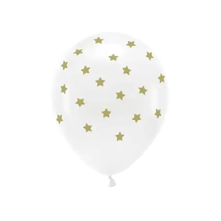 Set de 6 Globos - Blanco + Estrellas Doradas - 100% BIODEGRADABLE