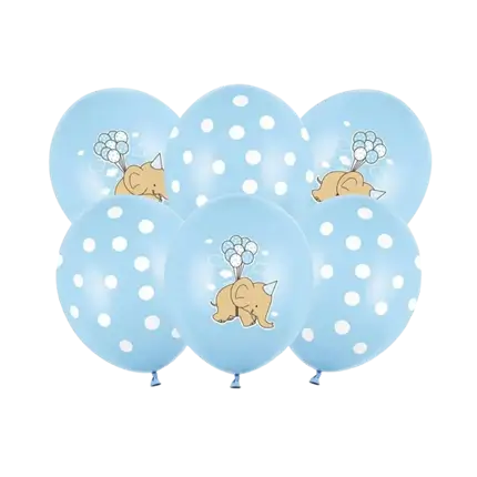 Set de 6 Globos Azules - Puntos Blancos/Elefante - 30cm