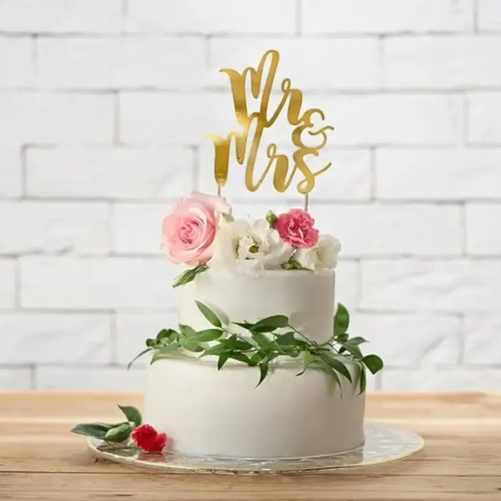 Decoración para tarta "Mr & Mrs", dorado, 25,5 cm
