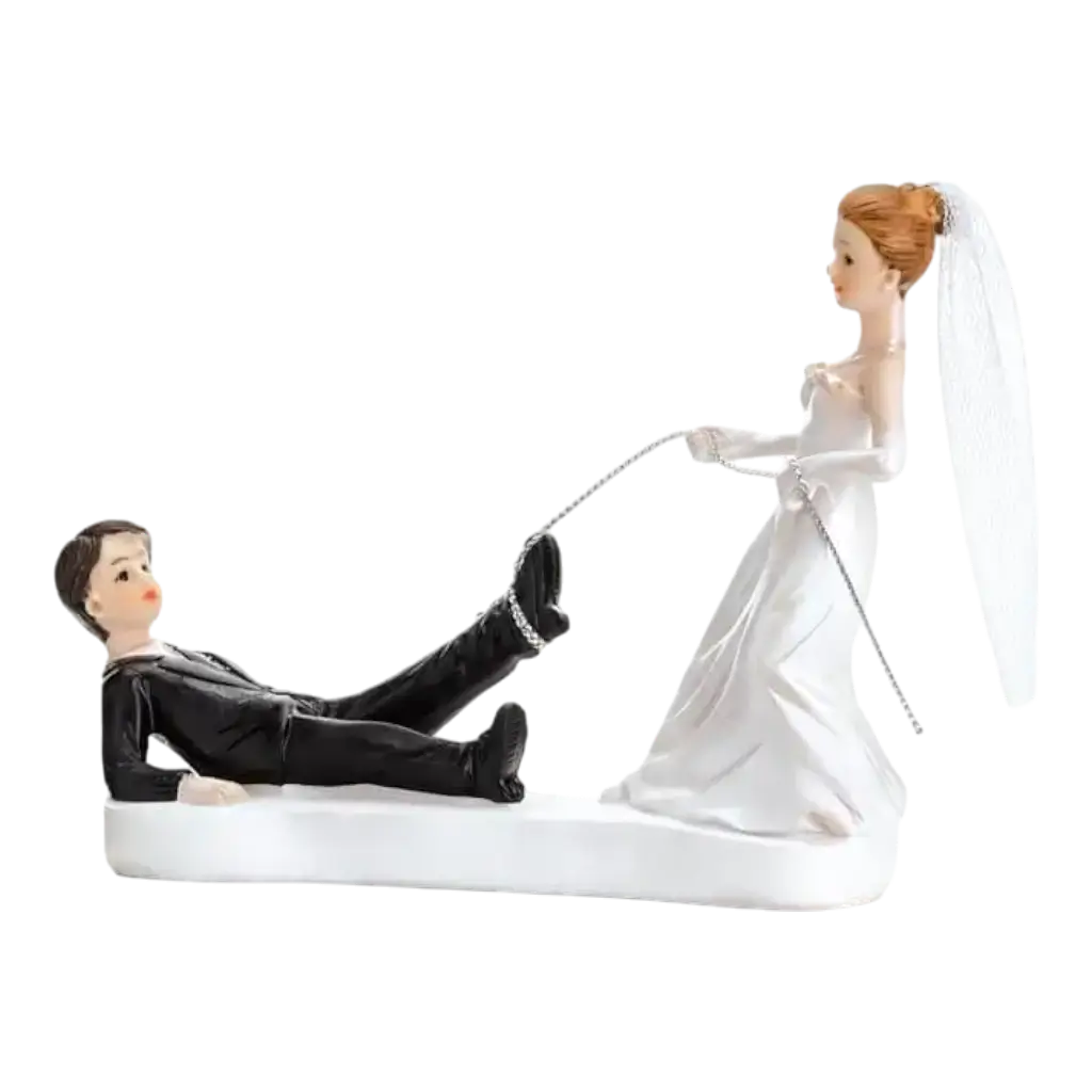 Figurita de boda pareja con cuerda al pie
