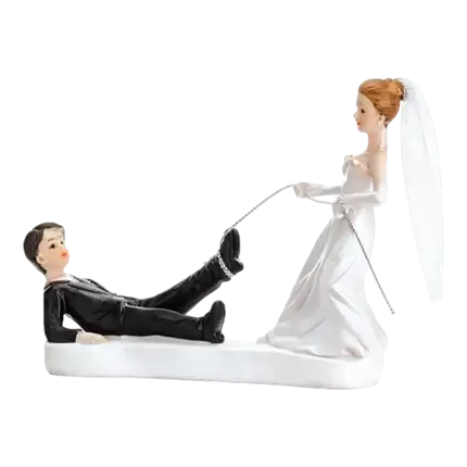 Figurita de boda pareja con cuerda al pie