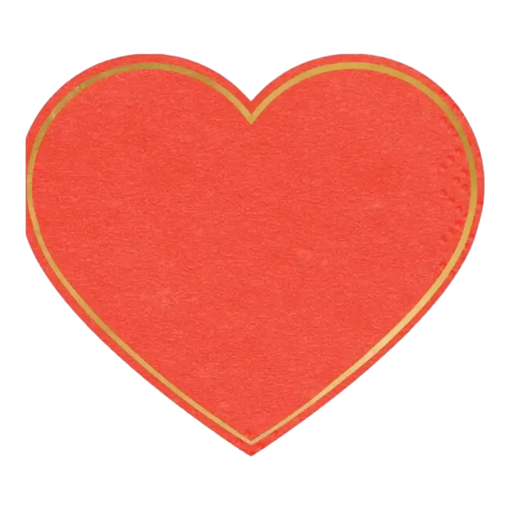 Servilleta de papel en forma de corazón rojo con contorno dorado