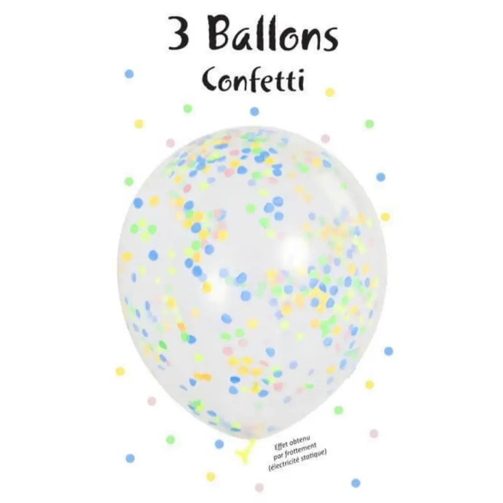 Set de 3 globos de confeti multicolor