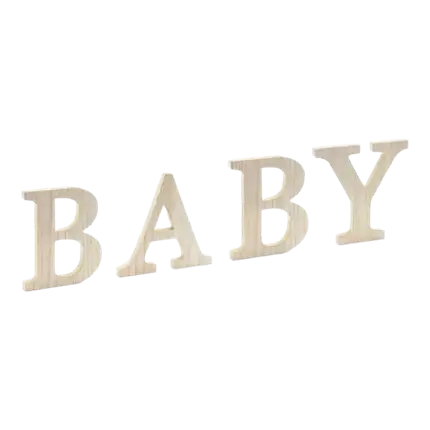 Panel de madera con inscripción BABY - 16,5 a 21,5x19,5cm