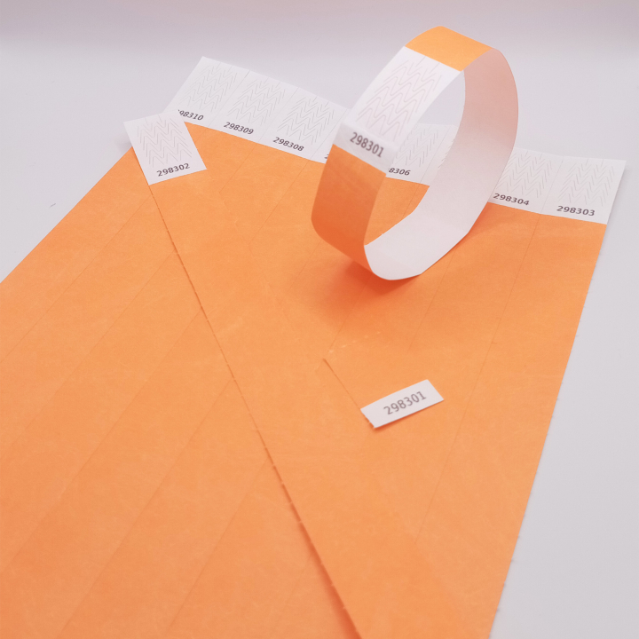 Pulsera de papel Tyvek® naranja neón sin marcar