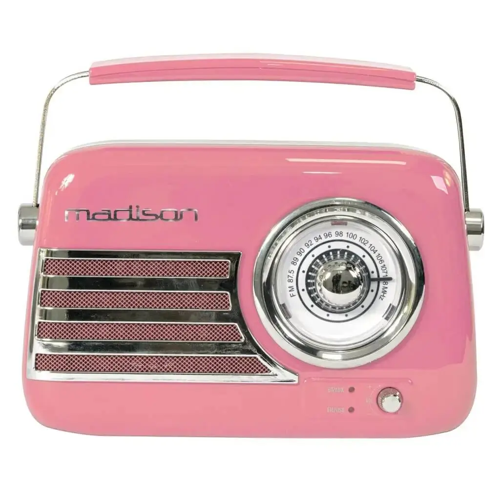 Radio Independiente Vintage con Bluetooth USB y FM 30W Rosa