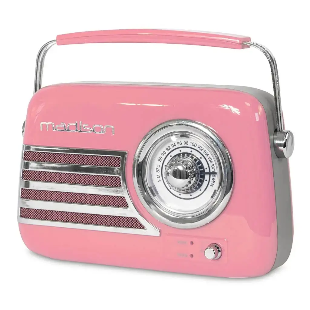 Radio Independiente Vintage con Bluetooth USB y FM 30W Rosa