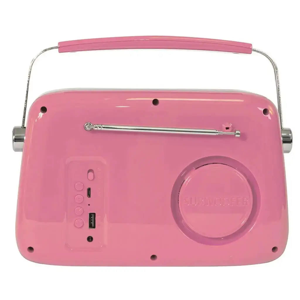 Radio Independiente Vintage con Bluetooth USB y FM 30W Rosa