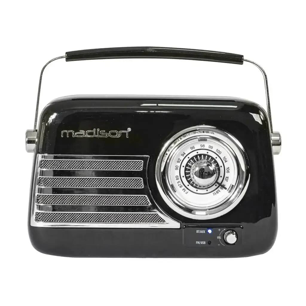 Vintage Radio Independiente con Bluetooth USB y FM 30W Negro
