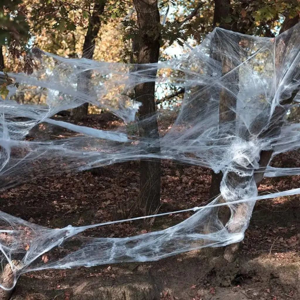 Tela de araña blanca con arañas Decoración de Halloween