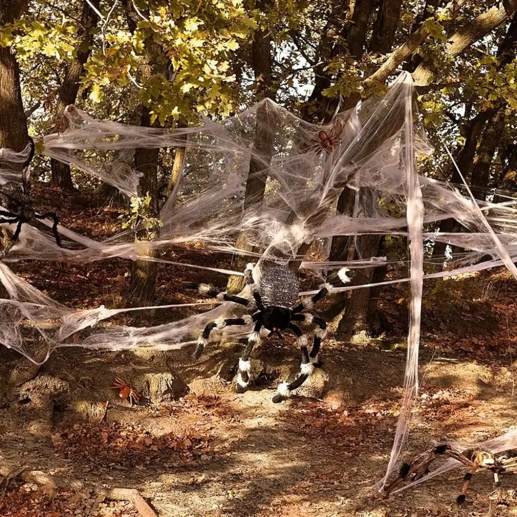 Tela de araña blanca con arañas Decoración de Halloween