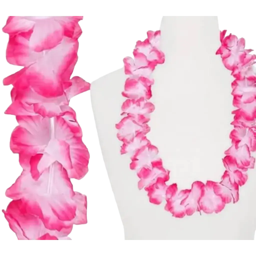 Collar de flores hawaianas rosas y blancas