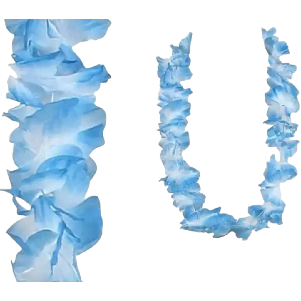 Collar de flores hawaianas azules y blancas