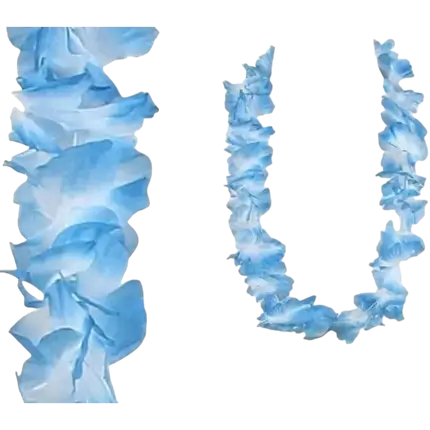 Collar de flores hawaianas azules y blancas