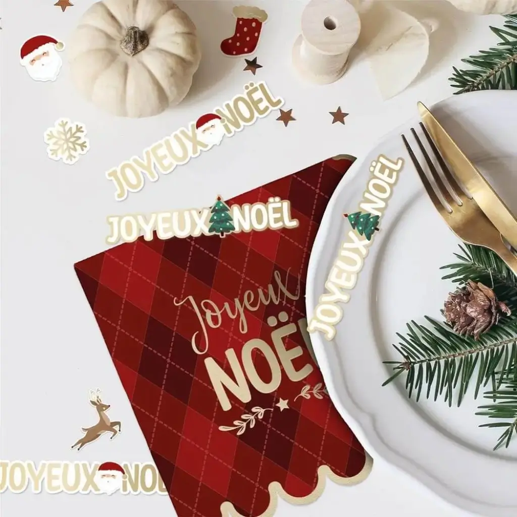 Dúo de adornos de mesa navideños "Joyeux Noël" - Lote de 20