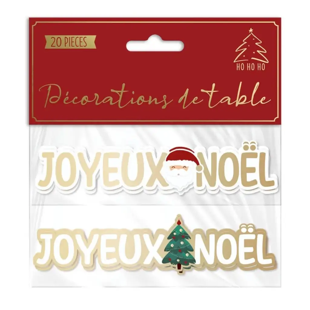 Dúo de adornos de mesa navideños "Joyeux Noël" - Lote de 20