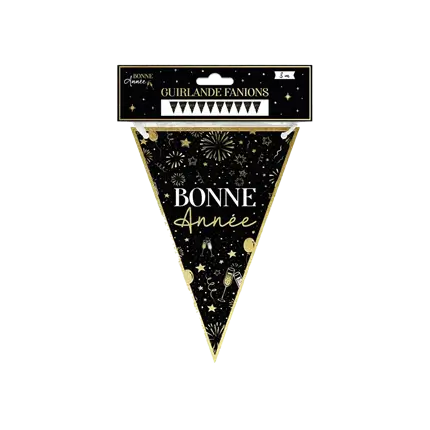 Festón negro y dorado Feliz Año Nuevo 3 metros