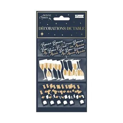 Decoración de Mesa Feliz Año Nuevo Azul Marino / Dorado - Set de 60