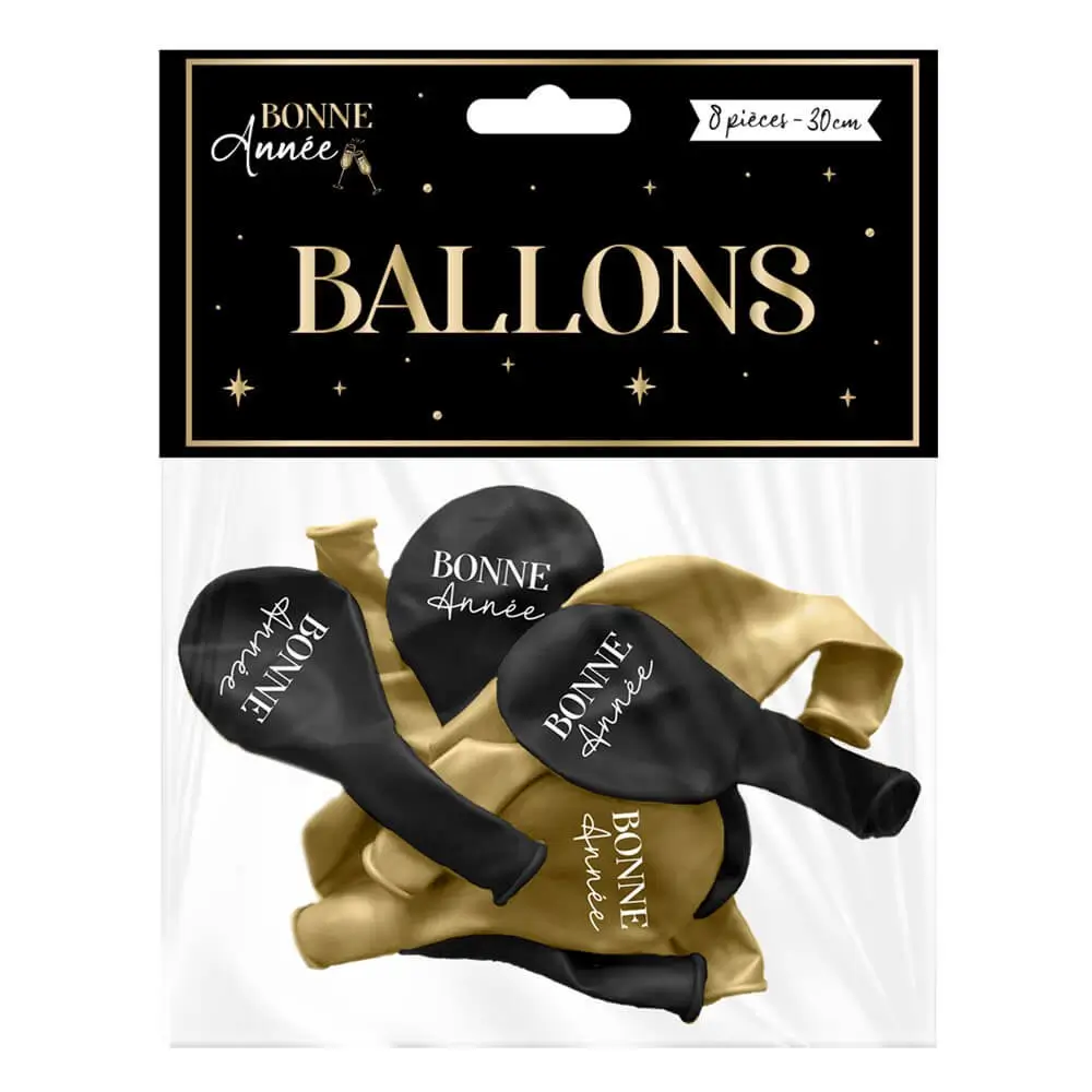 Copia de "Feliz Año Nuevo" Globos Negro / Oro 30cm - Set de 8