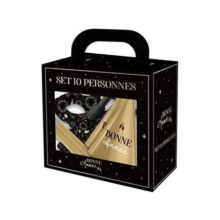 Negro / Oro Feliz Año Nuevo juego de accesorios - 10 personas