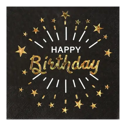 Servilleta Feliz Cumpleaños Negra y Dorada - Set de 10