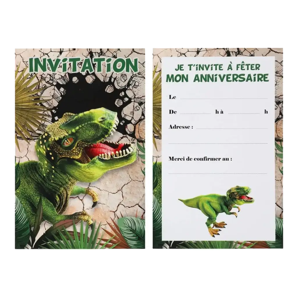 Tarjeta de invitación Dinosaurio T Rex - Lote de 6