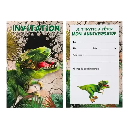 Tarjeta de invitación Dinosaurio T Rex - Lote de 6